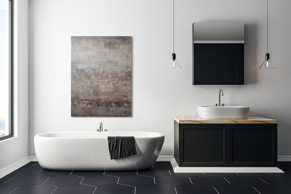 Black Neutral Tones Abstract Oil Painting Print Modern Accent Art Minimalist Wall Decor - Image 3
