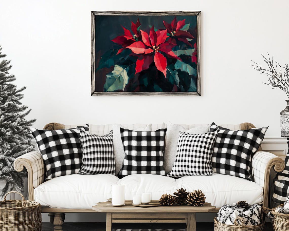 Bold Red Poinsettia Blooms Painterly Holiday Floral Art Poster - Image 5