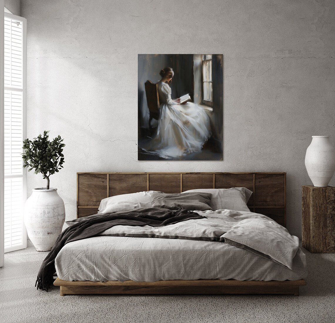 Woman Reading By Window In White Gown Vintage Oil Painting Poster - Image 2