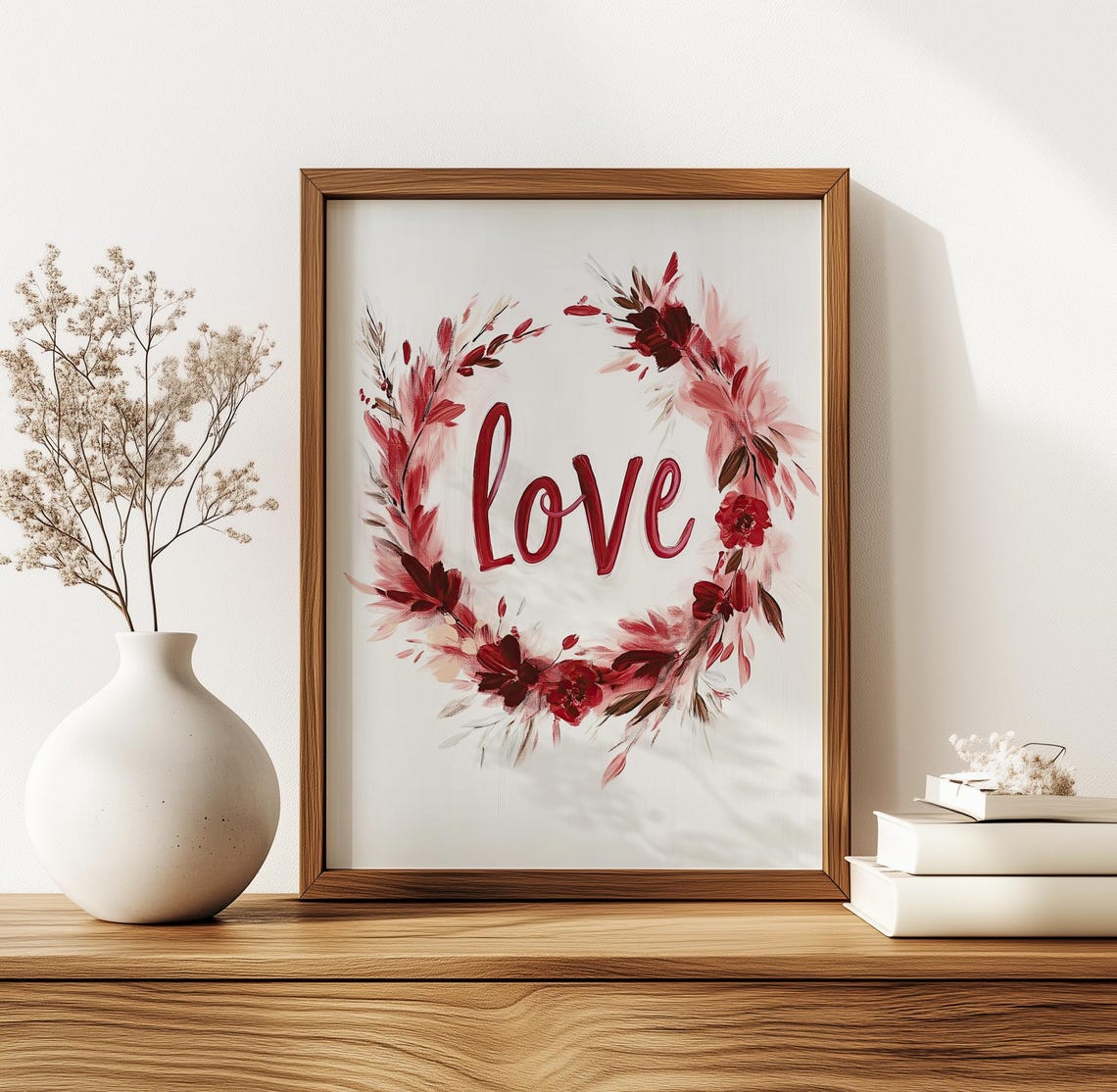 Red Floral Watercolor Wreath with Hand Lettered Love Quote Poster - Image 4