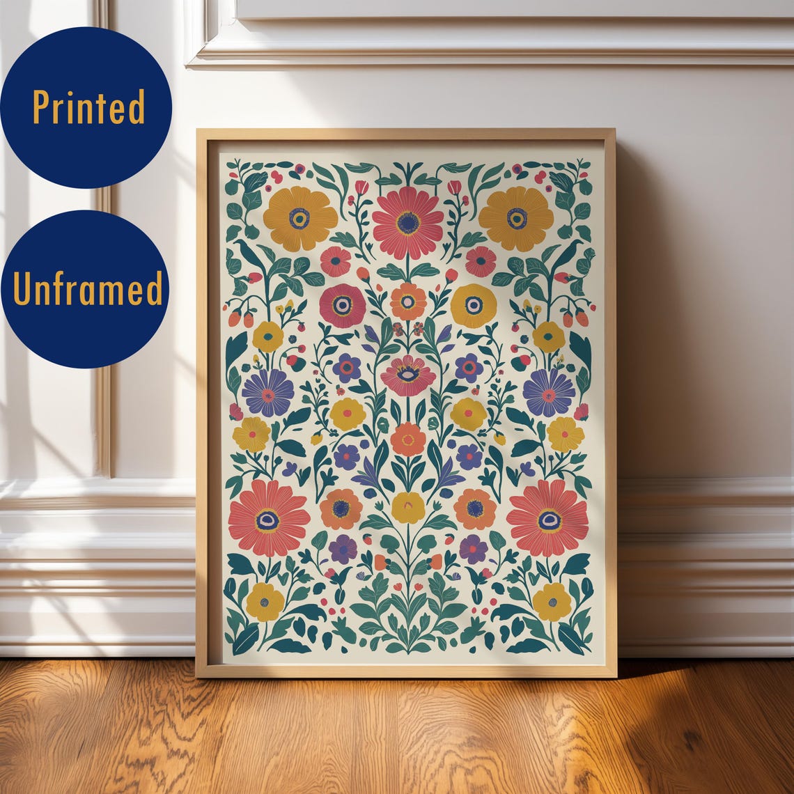 Colorful Folk Floral Pattern Scandinavian Botanical Art Poster