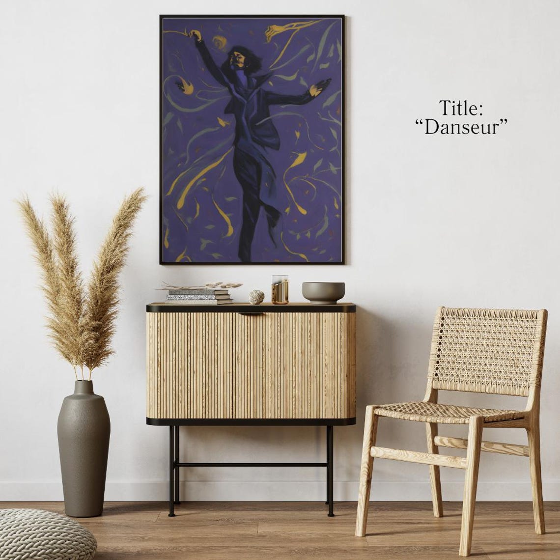 Bold Male Dancer in Dramatic Pose Amid Golden Swirls Art Poster - Image 4