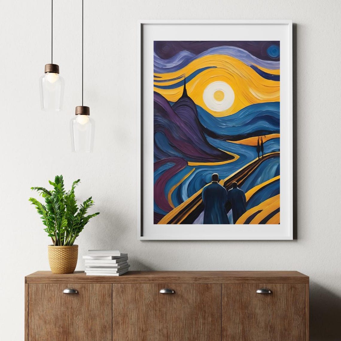 Starry Night Inspired Couple Beneath a Giant Moon Art Poster - Image 2