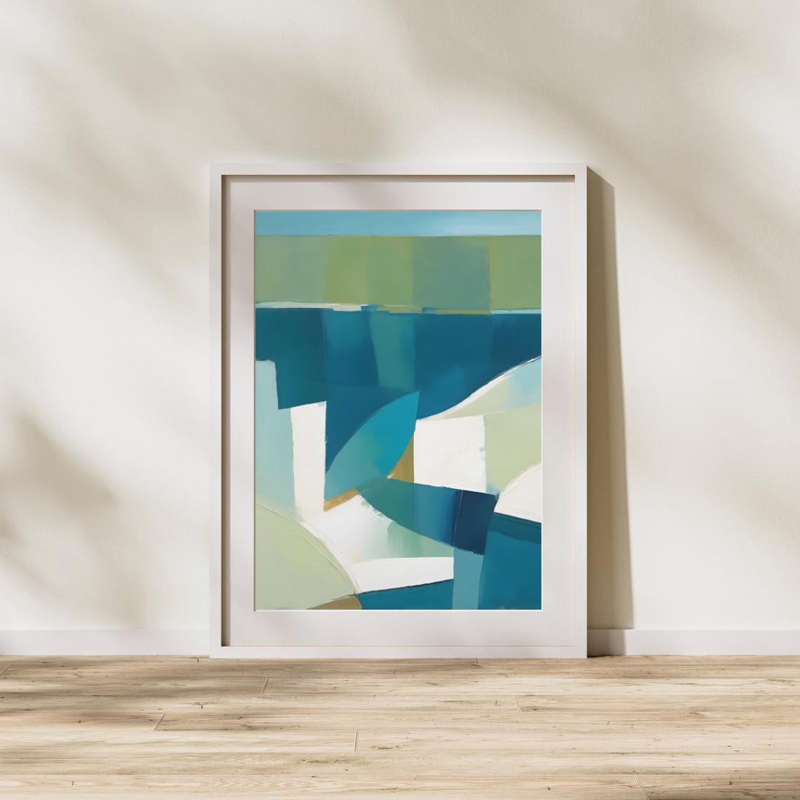 Abstract Blue and Green Geometric Shapes Contemporary Art Poster - Image 3