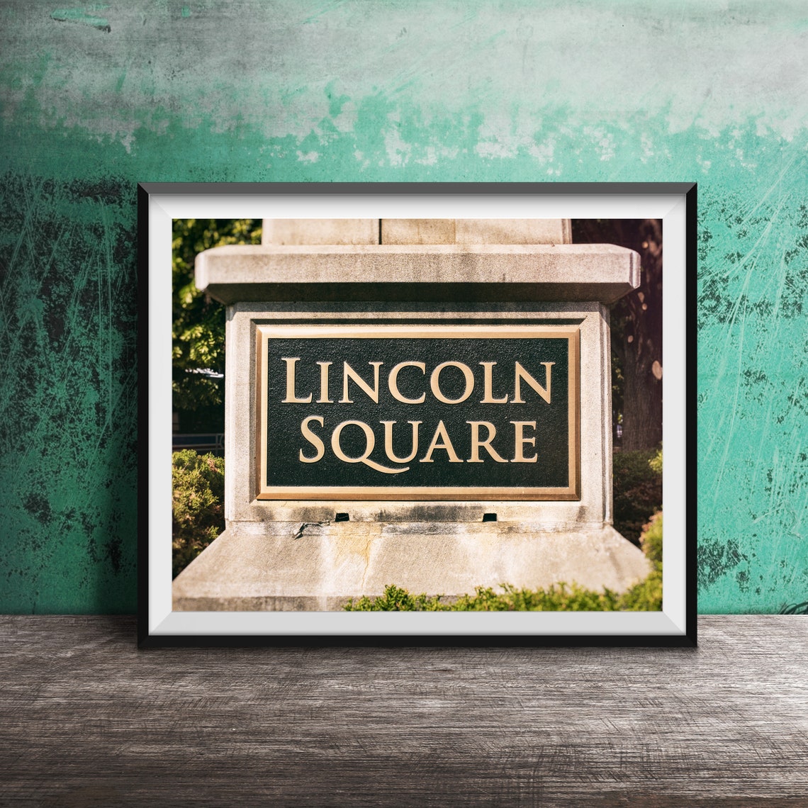 Lincoln Square Stone Monument Bronze Plaque Photography Poster