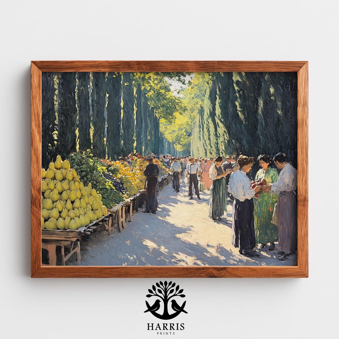 Rustic Market Under Poplars Vintage Sunlit Bazaar Painting Wall Art