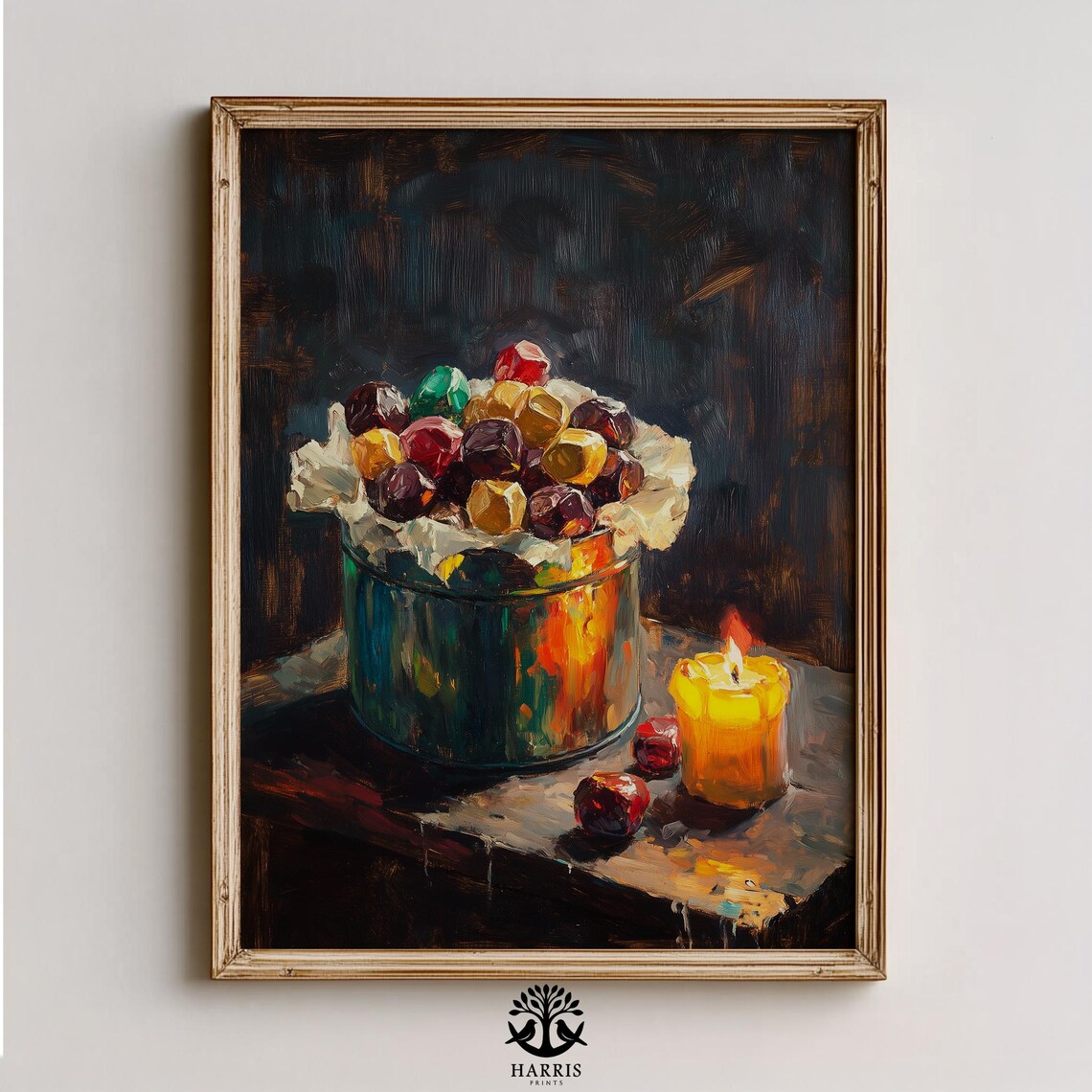 Vintage Candy Tin Wrapped Sweets Candlelight Nostalgic Still Life Poster