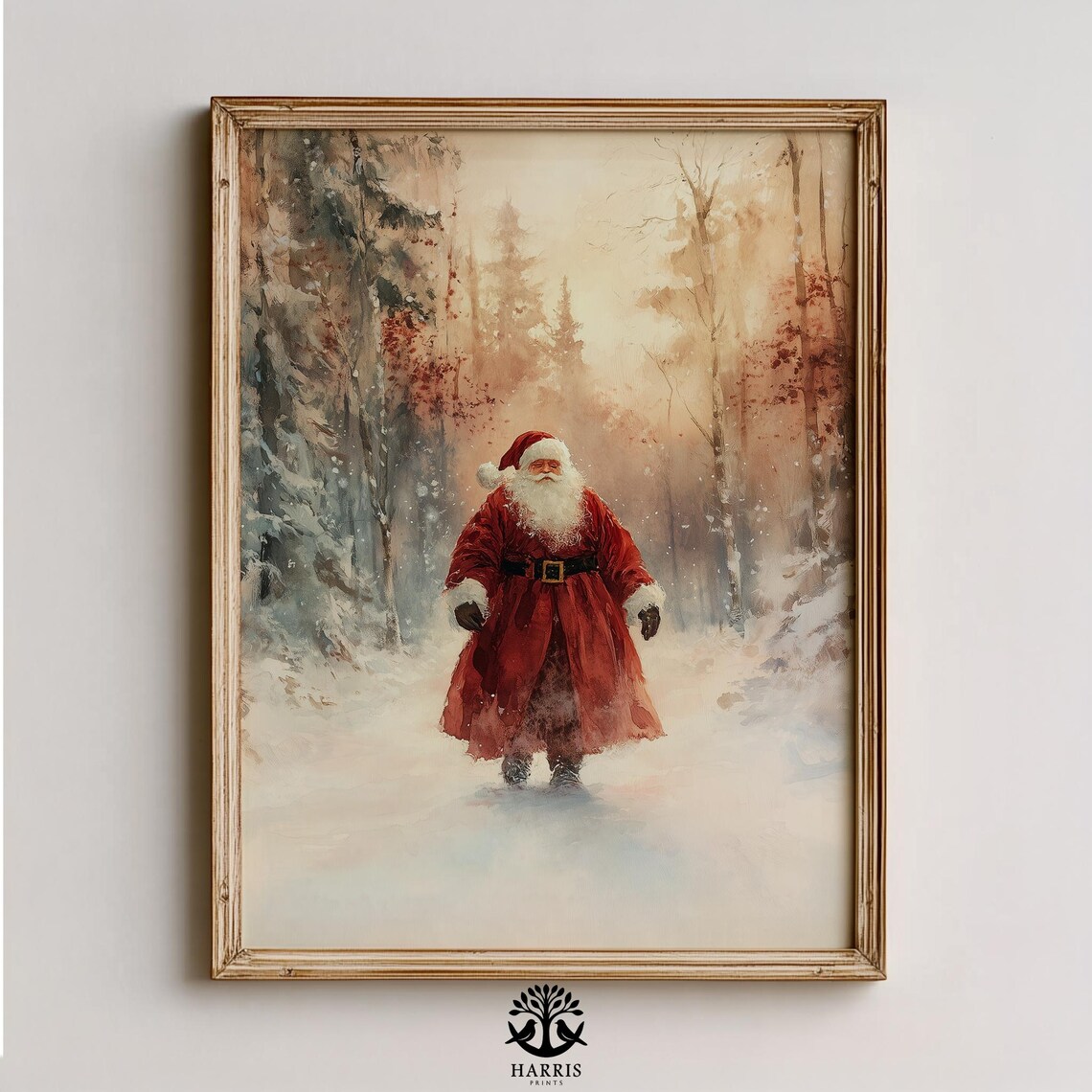 Vintage Santa Claus Snowy Forest Classic Christmas Art Poster