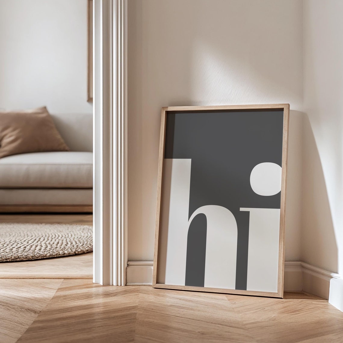 Hi Poster Hello Typography Art Print, Black White - Image 3