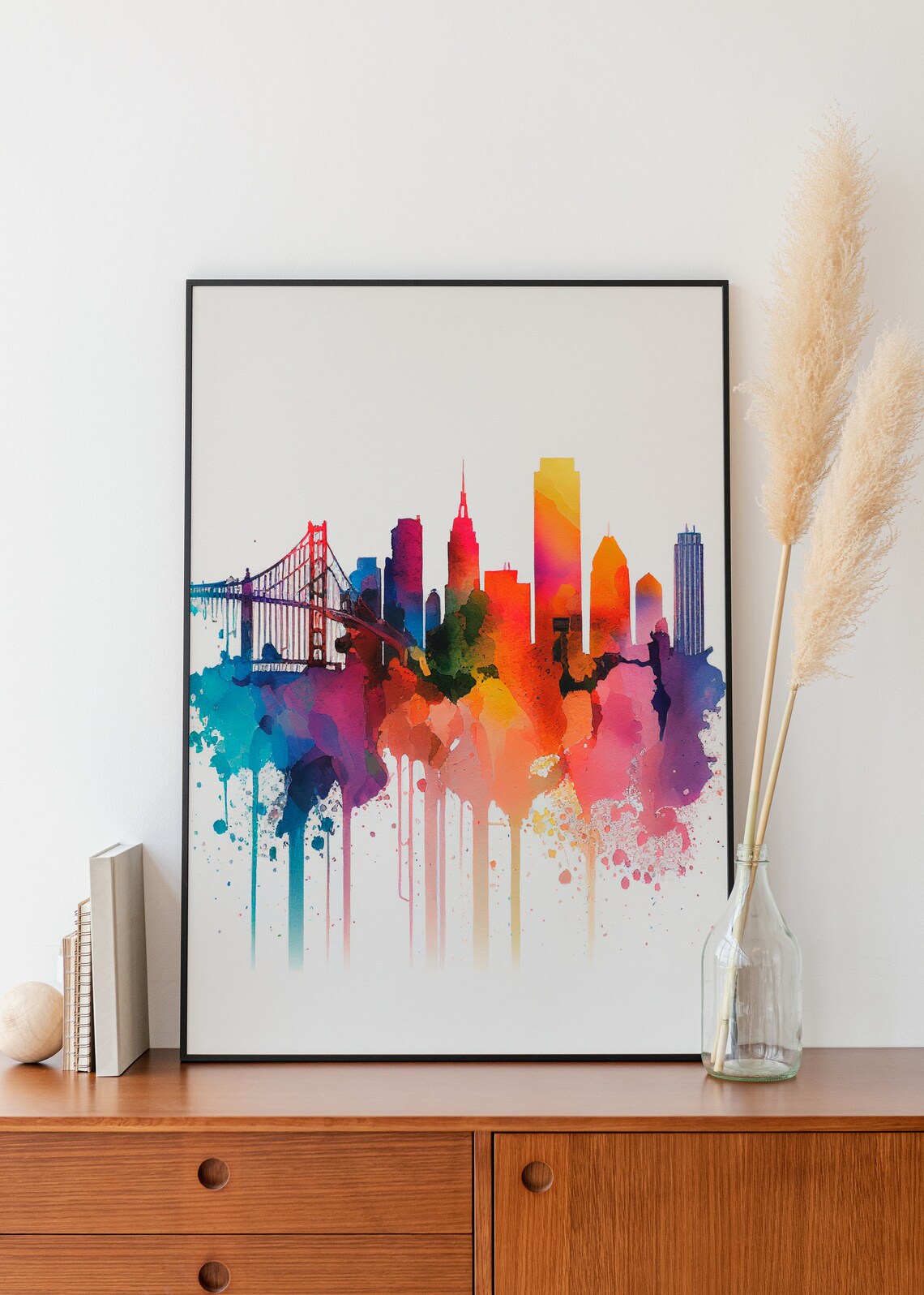 San Francisco Golden Gate Bridge Skyline Watercolor Travel Poster