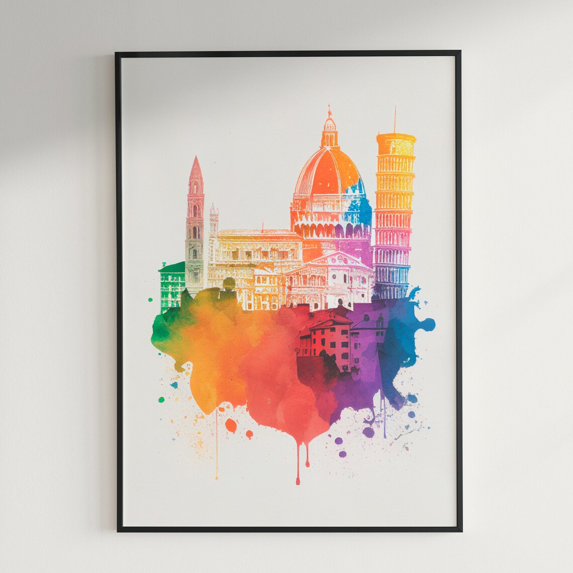 Florence Duomo Watercolor Skyline Italy Landmarks Travel Art Poster - Image 3