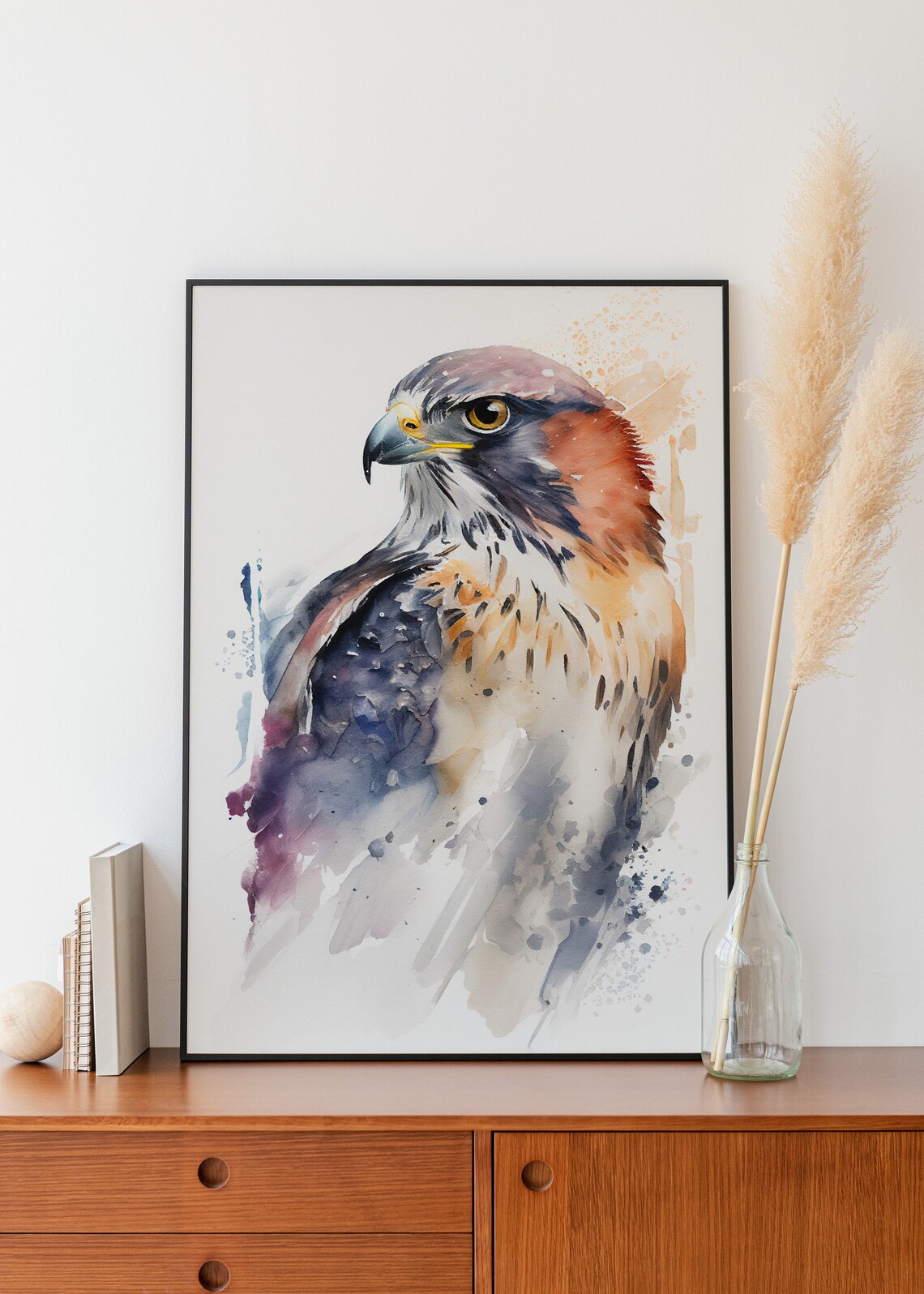 Falcon Watercolor Painting Bird of Prey Wildlife Portrait Art Poster