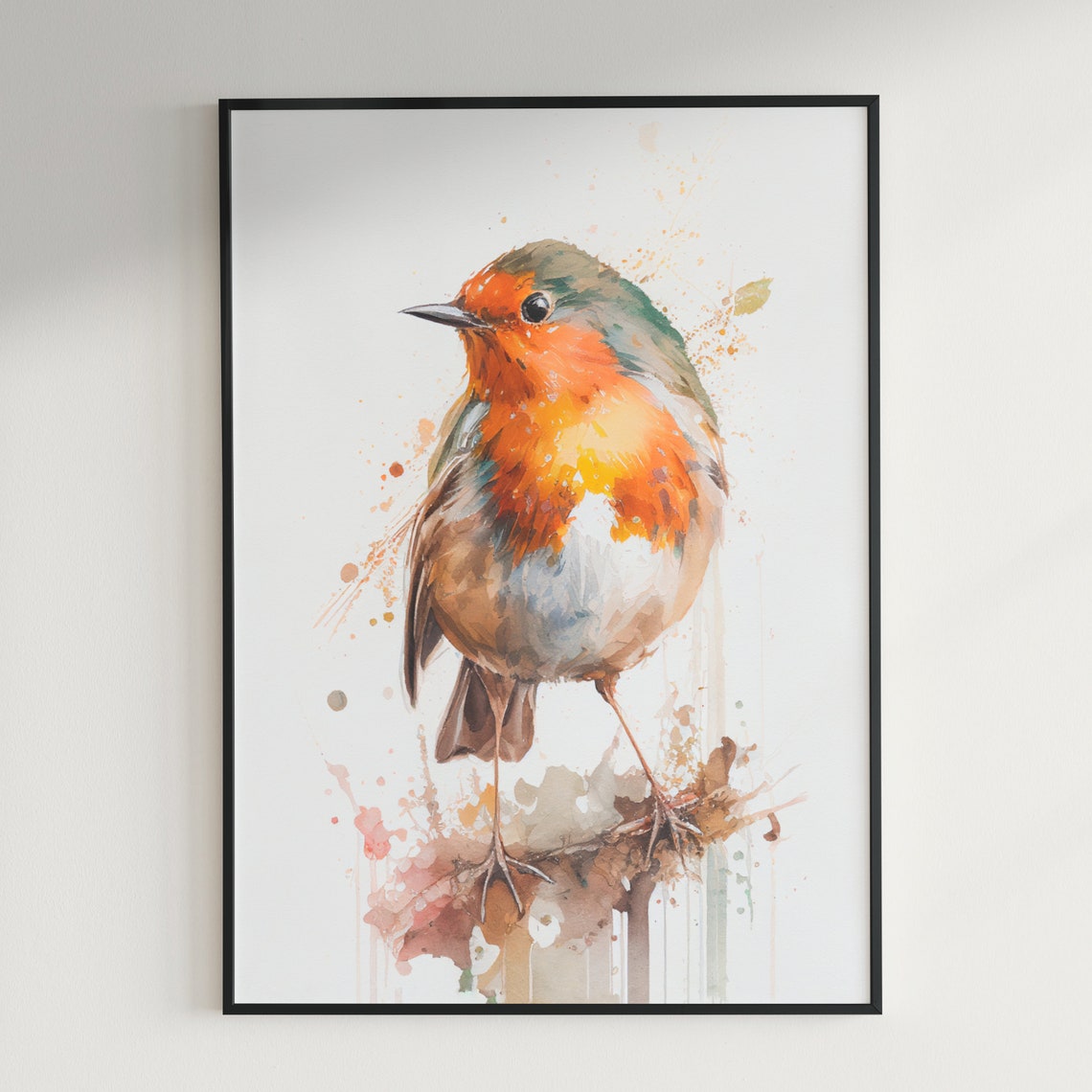European Robin Red Breast Watercolor Bird Painting Art Poster - Image 2