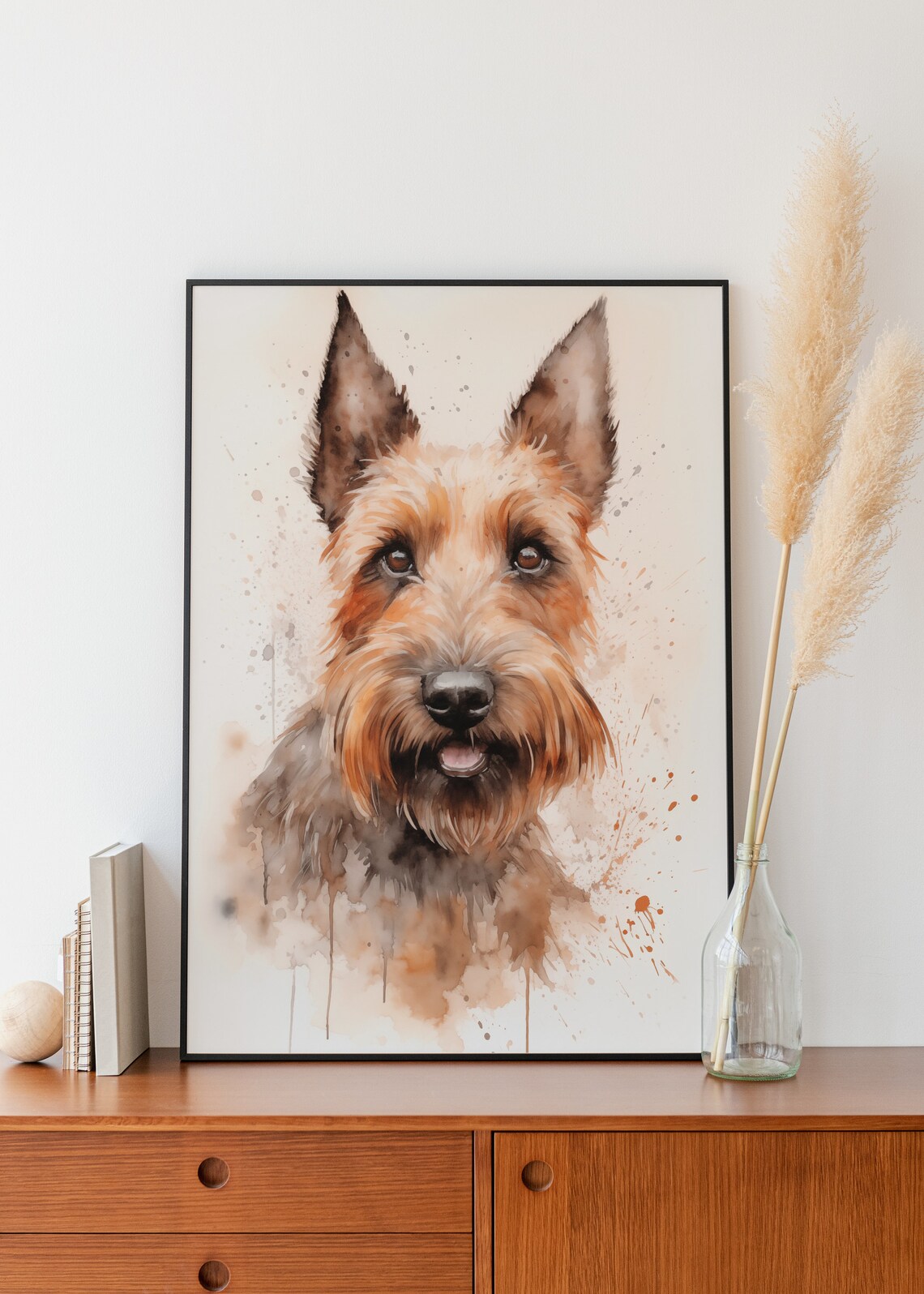 Happy Brown Terrier Dog Watercolor Pet Portrait Nursery Wall Art - Image 3