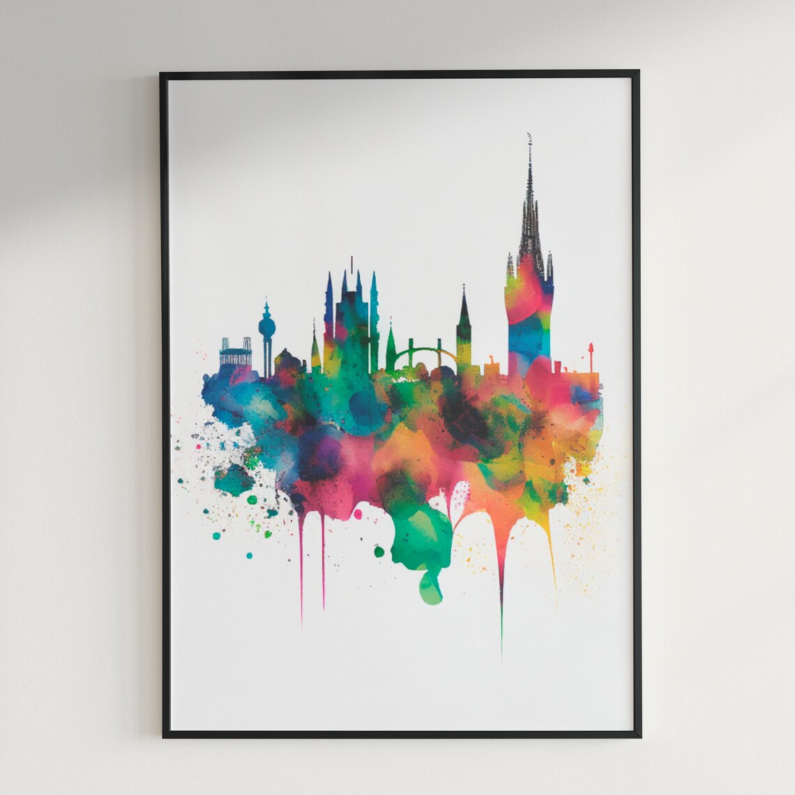 Old Town Church Spires Colorful Watercolor Skyline Art Poster - Image 3