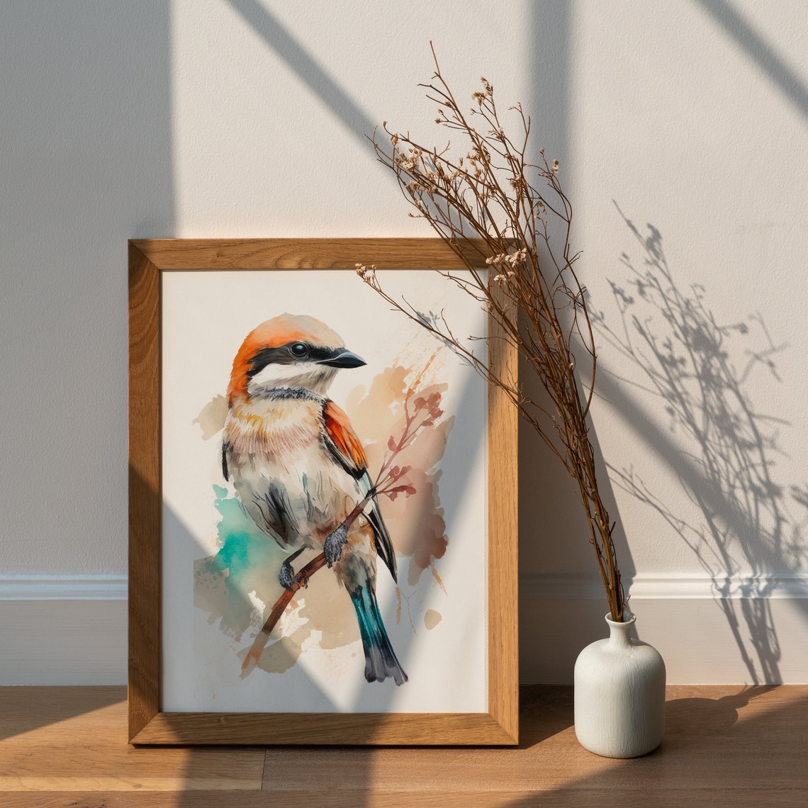 Orange Headed Songbird Watercolor Wildlife Portrait Wall Art - Image 2
