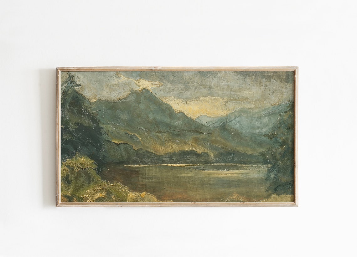 Moody Green Mountain Lake Vintage Wilderness Landscape Poster - Image 2