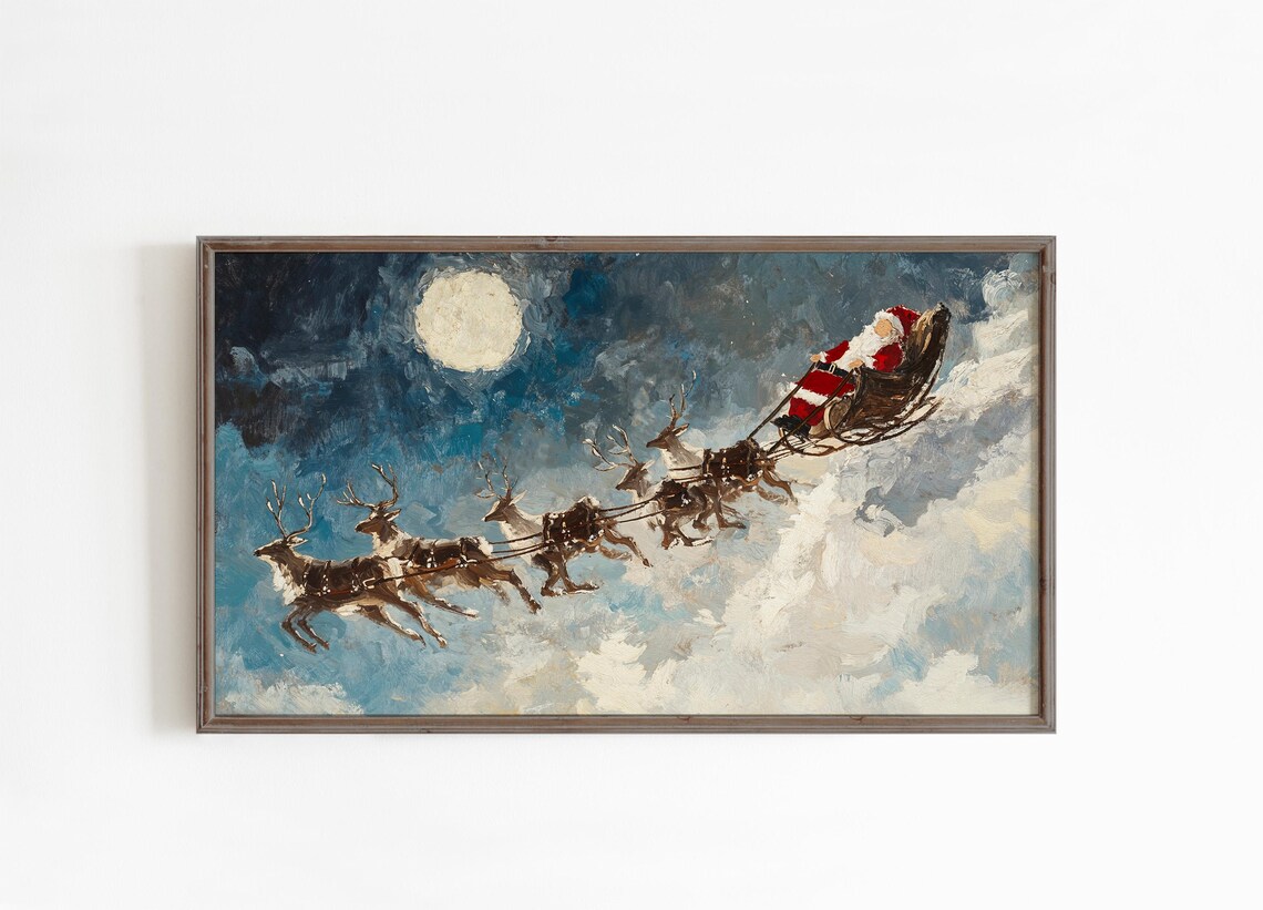 Santa Sleigh Christmas Holiday Art Print