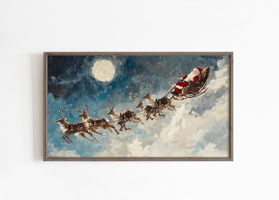 Santa Sleigh Christmas Holiday Art Print