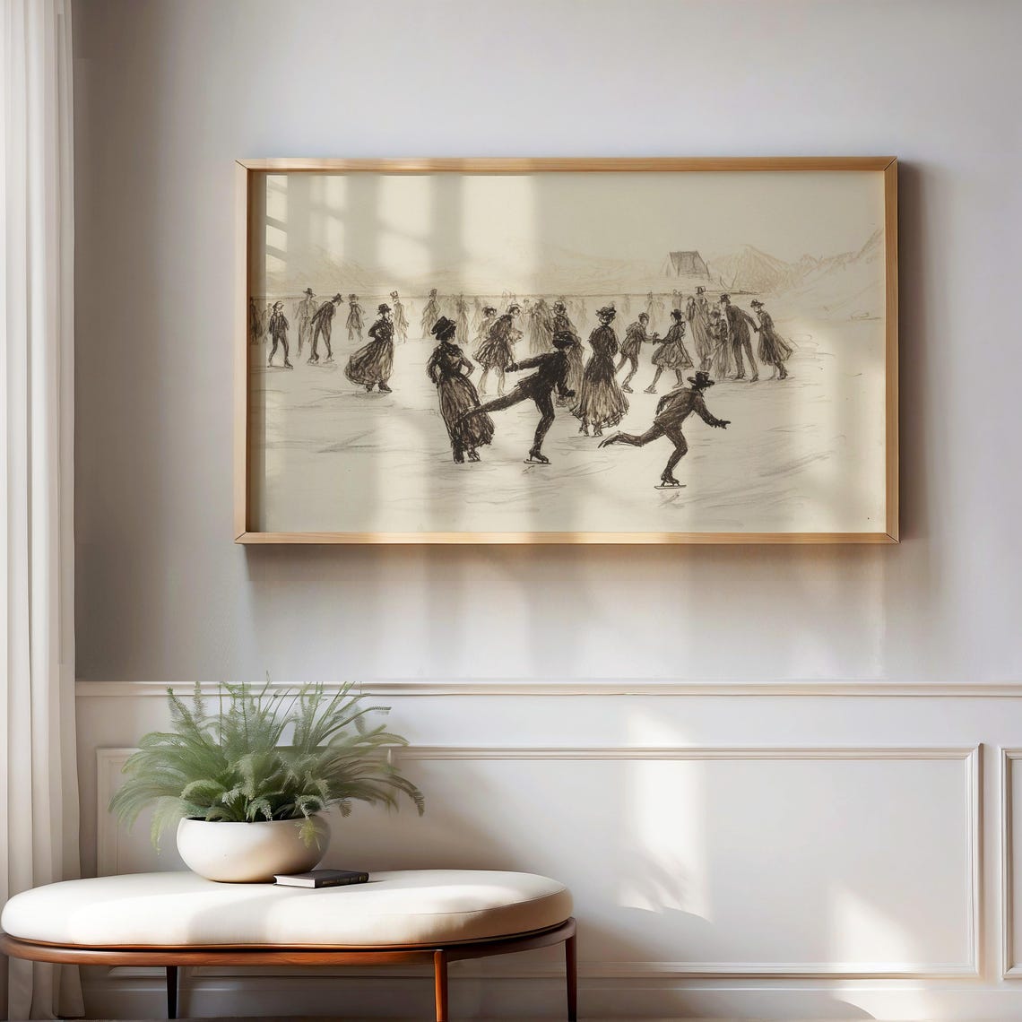 Vintage Ice Skaters Winter Rink Sketch Antique Figure Skating Poster - Image 2