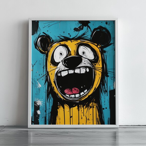Abstract Bear Art Colorful Pop Print Quirky Fun Wall Decor Unique Animal Modern Home Nursery 252