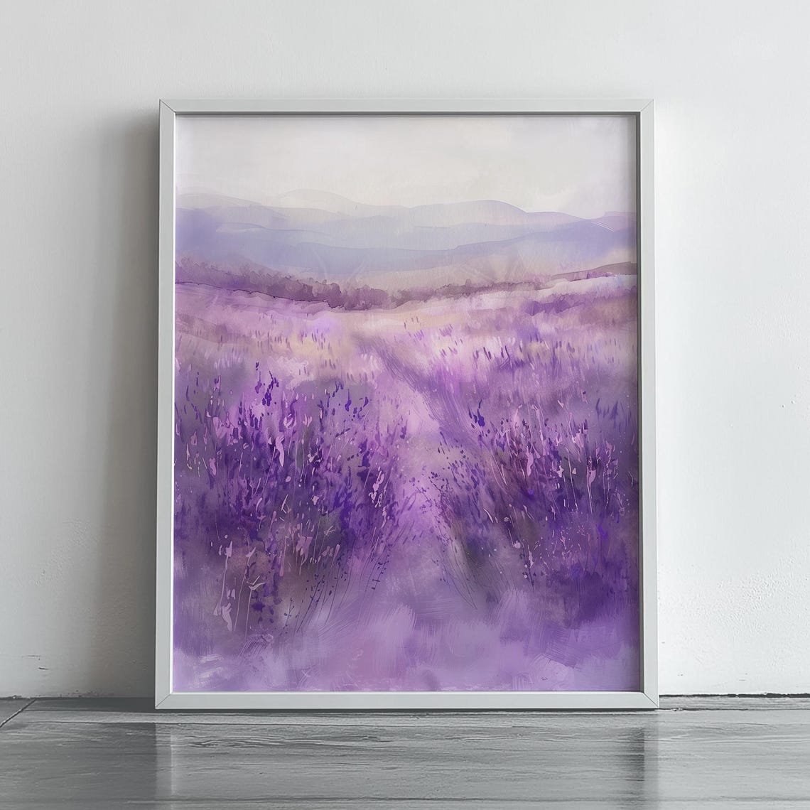 Dreamy Lavender Fields At Dusk Purple Watercolor Landscape Poster