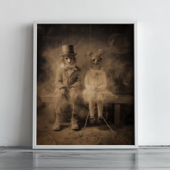 Vintage Halloween Portrait Moody Retro Style Creepy Antique Photo Art Spooky Costume Scene Wall Decor 71