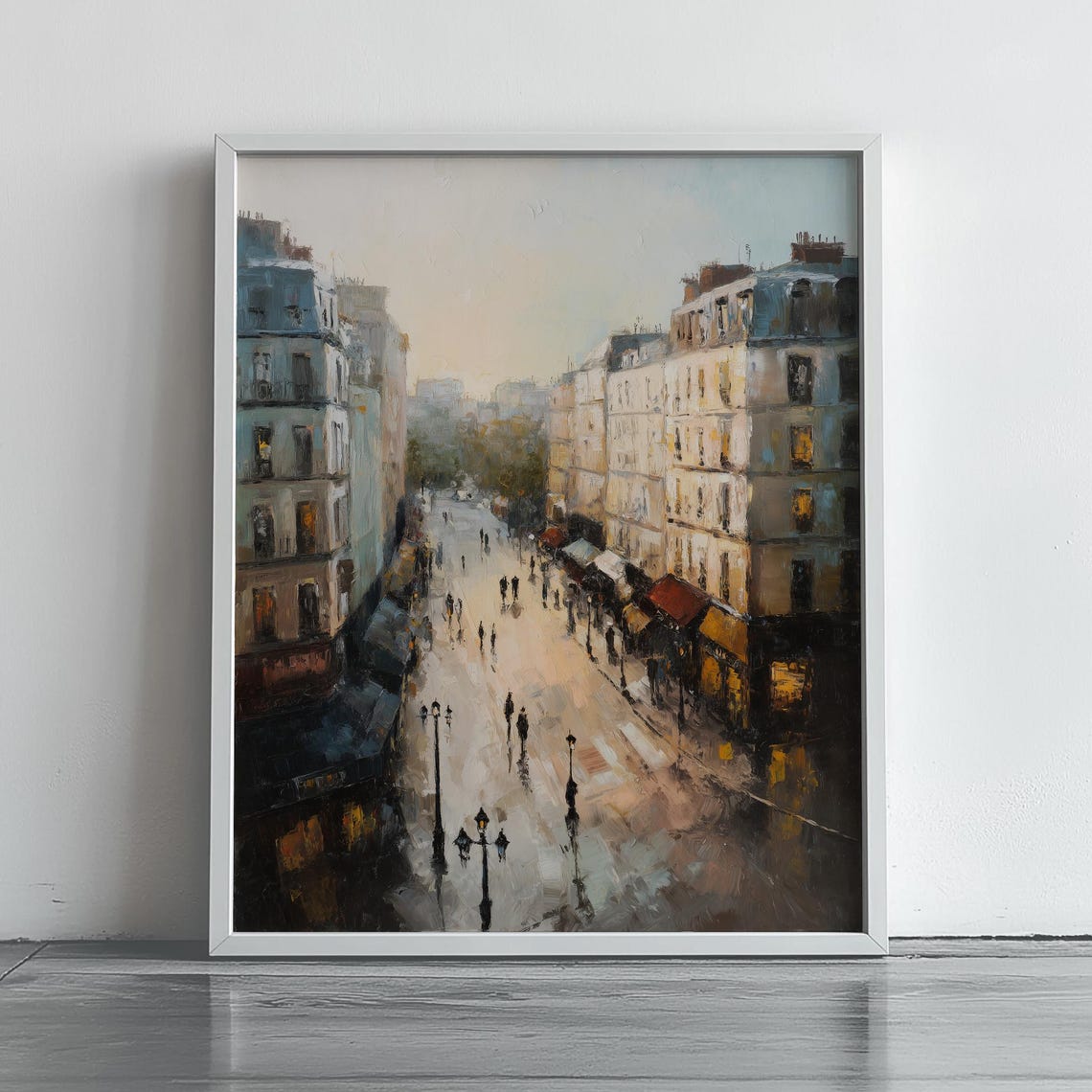 Rainy Paris Street Impressionist Oil Painting Cityscape Poster