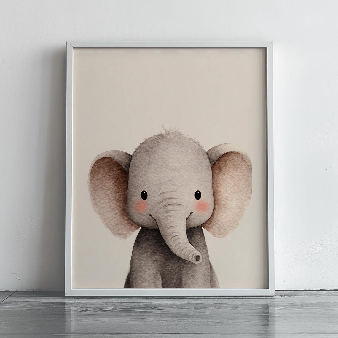 Sweet Baby Elephant Watercolor Portrait Rosy Cheeks Nursery Art Poster