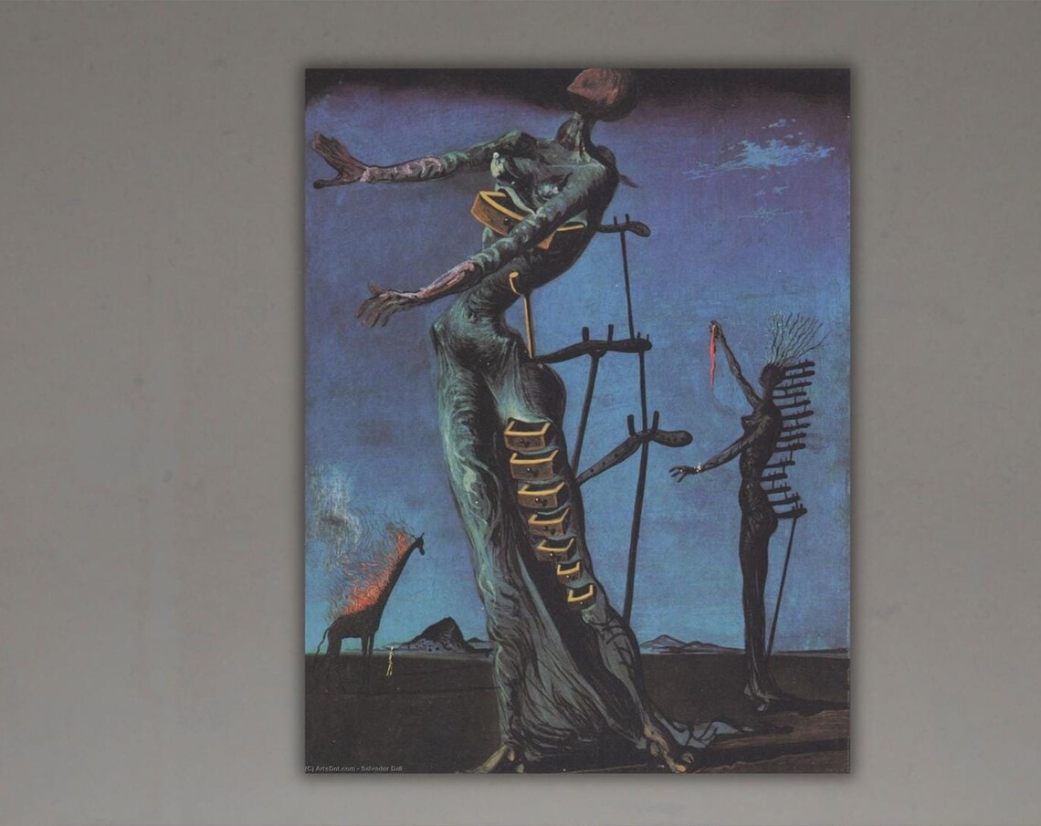 Salvador Dali The Burning Giraffe Surreal Desert Blue Dream Art Poster