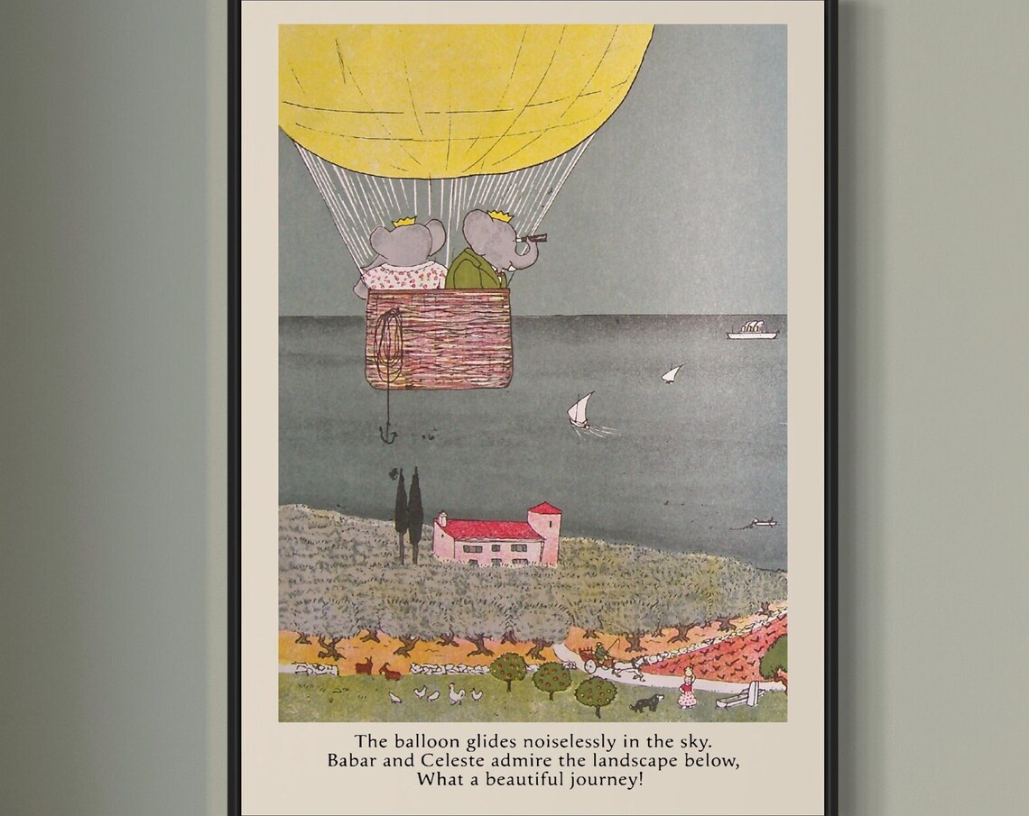 Babar The Elephant Vintage Story Book Illustration Print