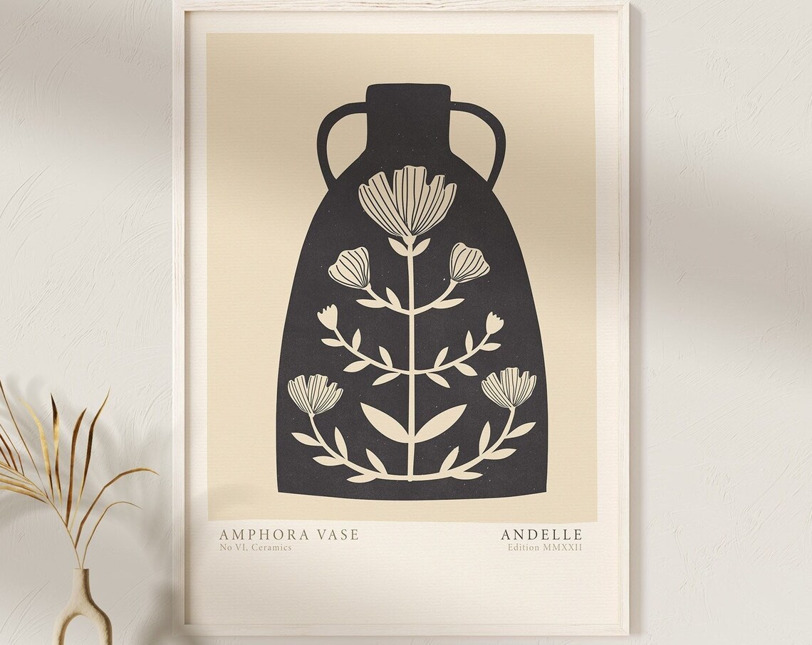 Black Amphora Vase No VI White Floral Pattern Greek Art Poster