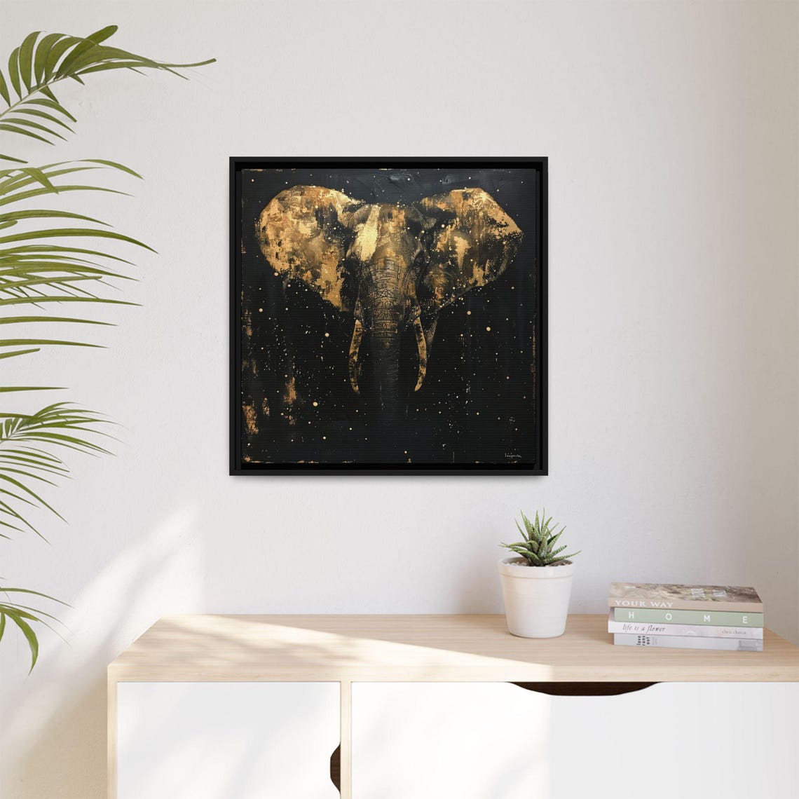 Gold Leaf Elephant Portrait Black Background Abstract Art Poster - Image 2
