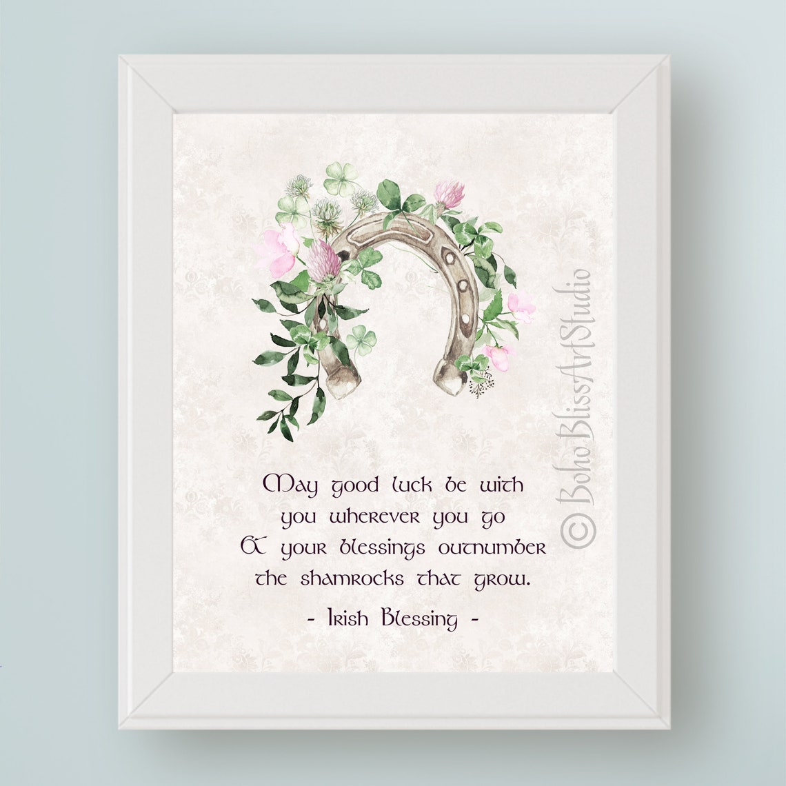 May Good Luck Be With You Irish Blessing Horseshoe Shamrock Print