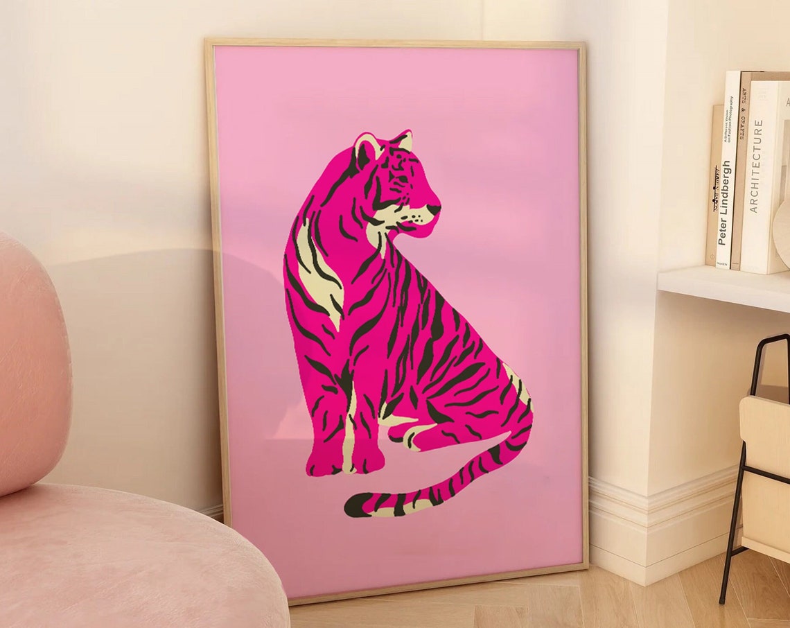 Pink Tiger Poster Print Cheetah Wall Art Trendy Wall Art Preppy Room Decor Maximalist Decor Boho Wall Art Boho Decor - Image 4