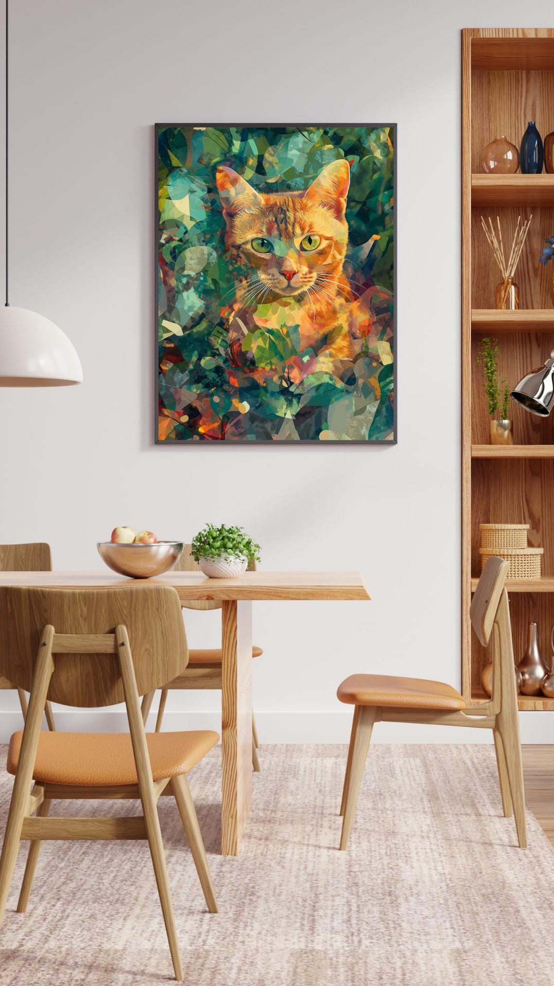 Ginger Cat Portrait In Colorful Geometric Leaf Painting Poster - Image 2