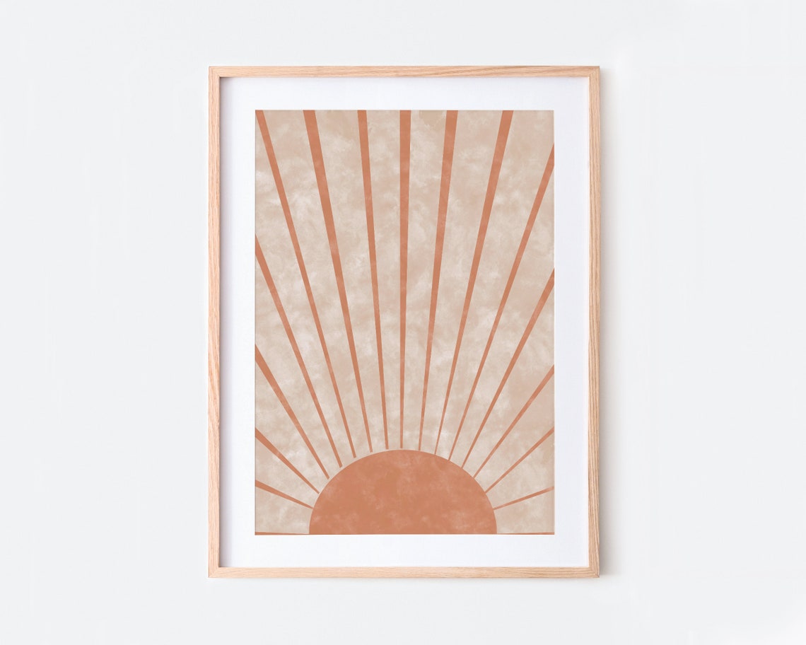 Mid Century Blush Pink Rising Sun With Radiating Rays Poster - Image 2