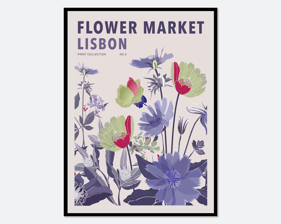 Flower Market Lisbon Botanical Art Print, Spring Floral