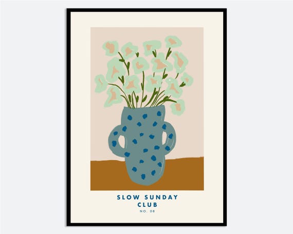 Polka Dot Vase With Flowers Wall Art Print Hand Drawn Spring Summer Illustration Contemporary Modern Floral Poster Ma93