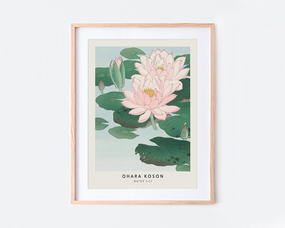 Ohara Koson Water Lily Vintage Japanese Woodblock Floral Poster