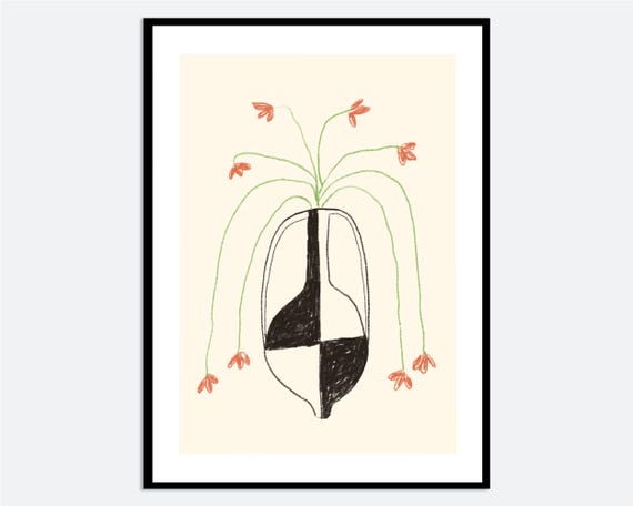 Abstract Botanical Geometric Vase Flowers Wall Art Print Hand Drawn Spring Summer Illustration Modern Floral Poster Ma115