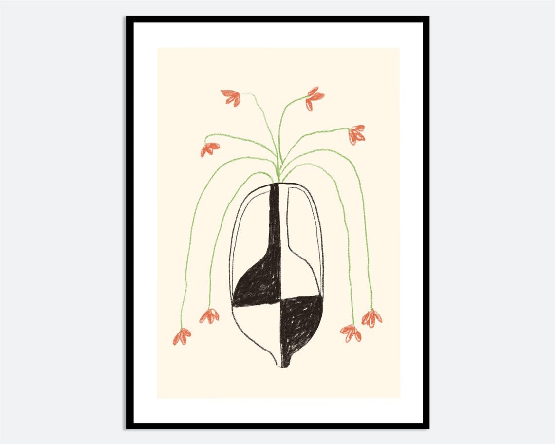 Abstract Botanical Geometric Vase Flowers Wall Art Print Hand Drawn Spring Summer Illustration Modern Floral Poster Ma115