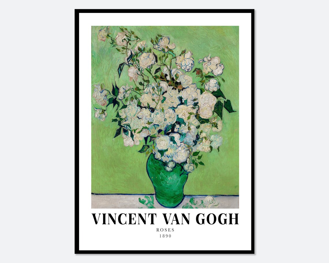 Van Gogh Roses 1890 Vintage Exhibition Art Print