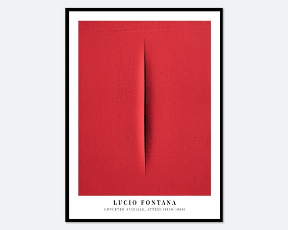 Lucio Fontana Red Single Cut Canvas Spatialist Abstract Poster