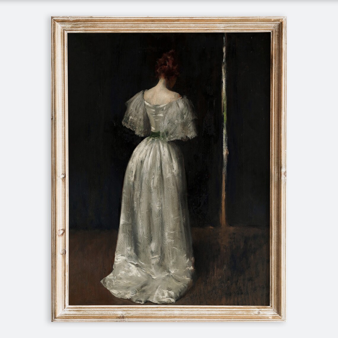 Vintage Rustic Lady in White Dress Portrait Art Print