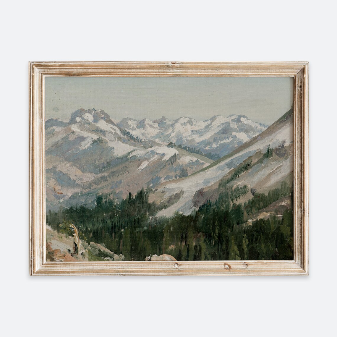 Snowy Mountain Peaks Winter Landscape Vintage Alpine Oil Painting Poster
