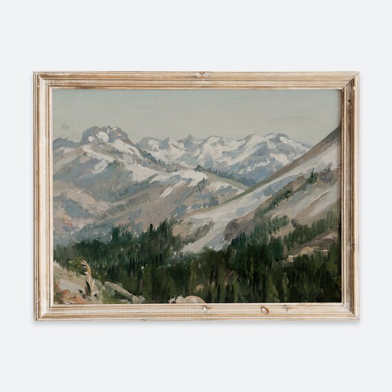 Snowy Mountain Peaks Winter Landscape Vintage Alpine Oil Painting Poster