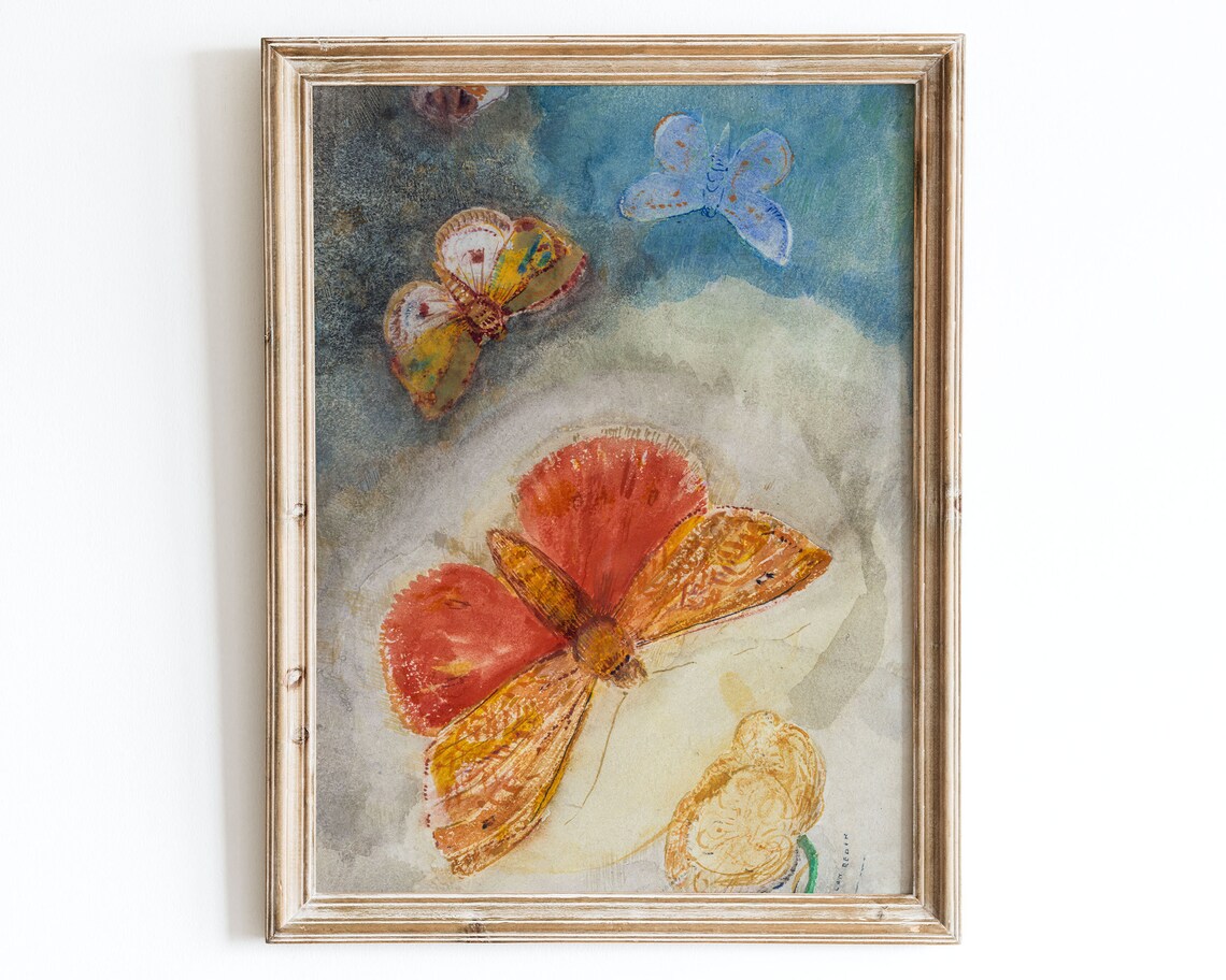European Vintage Butterflies And Flower Art Print