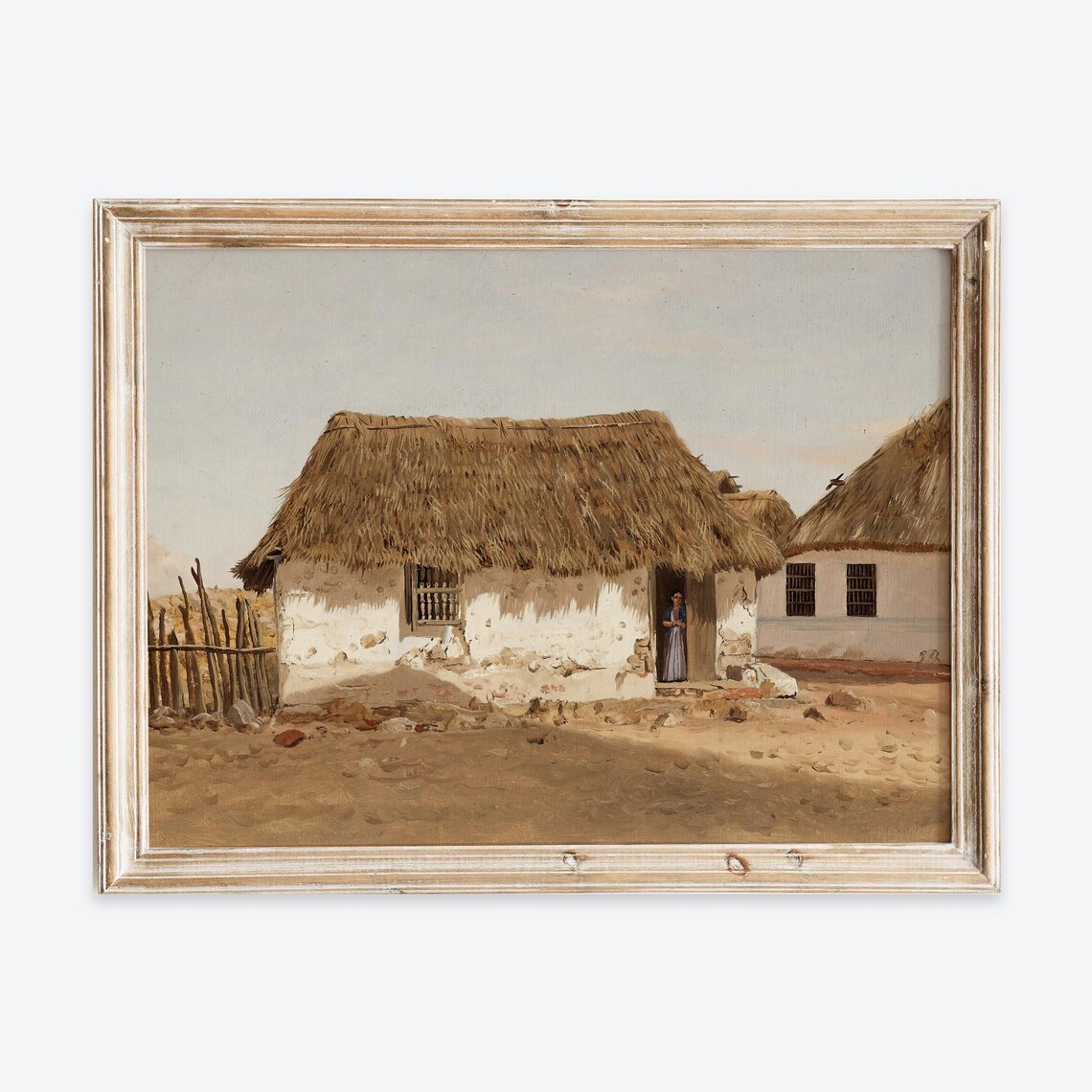 Rustic Vintage Thatched Roof Countryside Houses Painting Art Poster