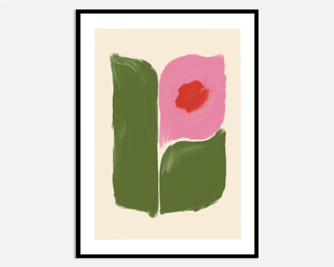 Abstract Pink Flower Wall Art Print Hand Drawn Contemporary Botanical Illustration Modern Minimal Spring Summer Floral Poster Ma113